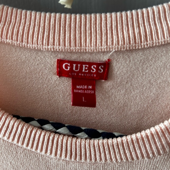 GUESS sweater Light Peachy Pink long sleeves top Metallic words - Picture 3 of 6